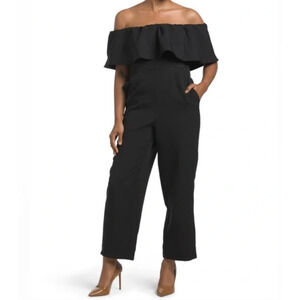 NWT Sam Edelman Off the Shoulder Ruffle Jumpsuit Wide Leg Women's Black Size 6